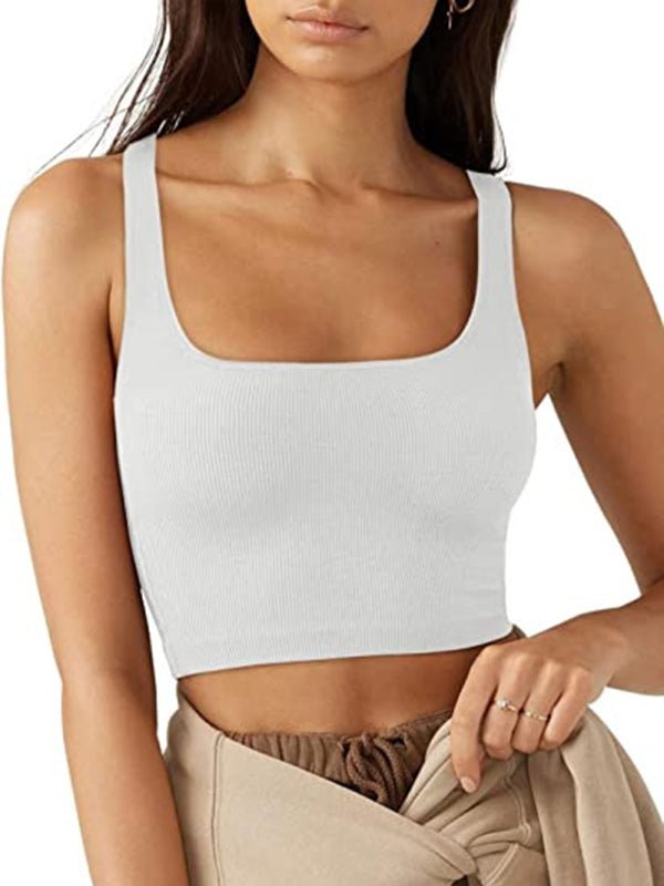 Women's solid color casual thread short vest - Top