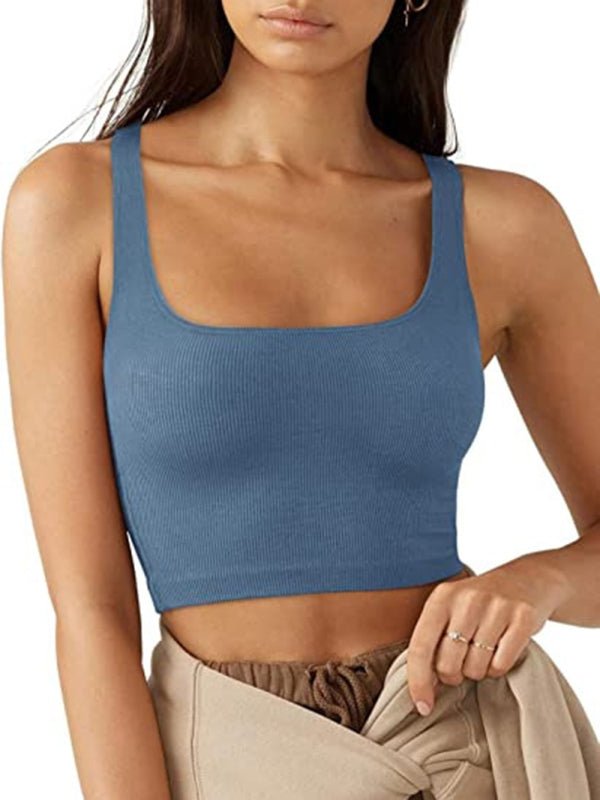 Women's solid color casual thread short vest - Top