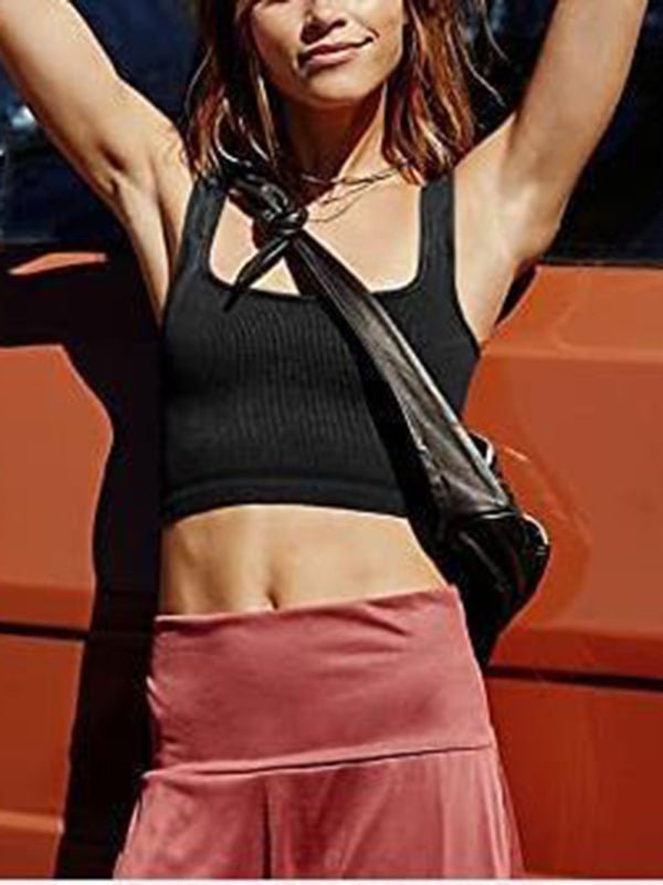 Women's solid color casual thread short vest - Top