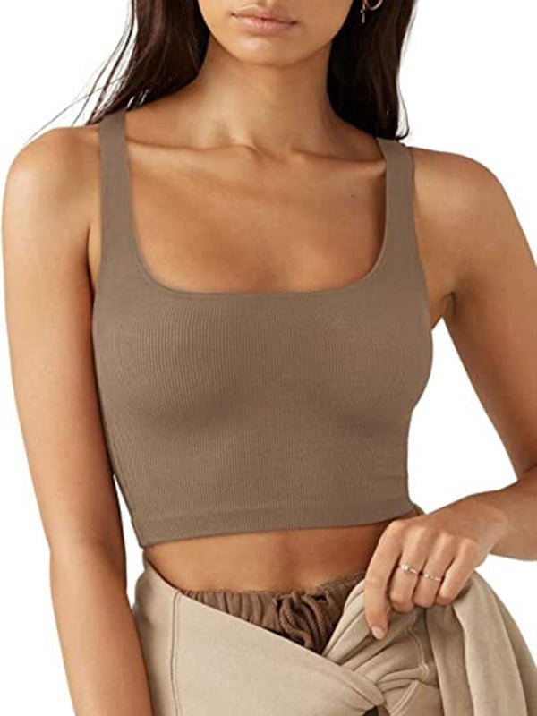 Women's solid color casual thread short vest - Top