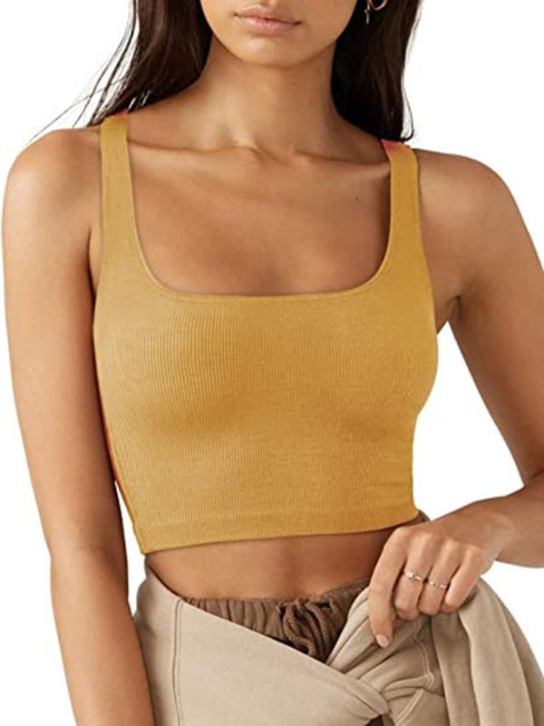 Women's solid color casual thread short vest - Top