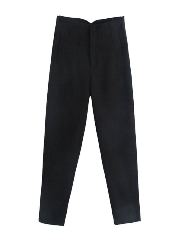 Women's Solid Color High Waist Trousers Slim Casual Pants - Bottoms