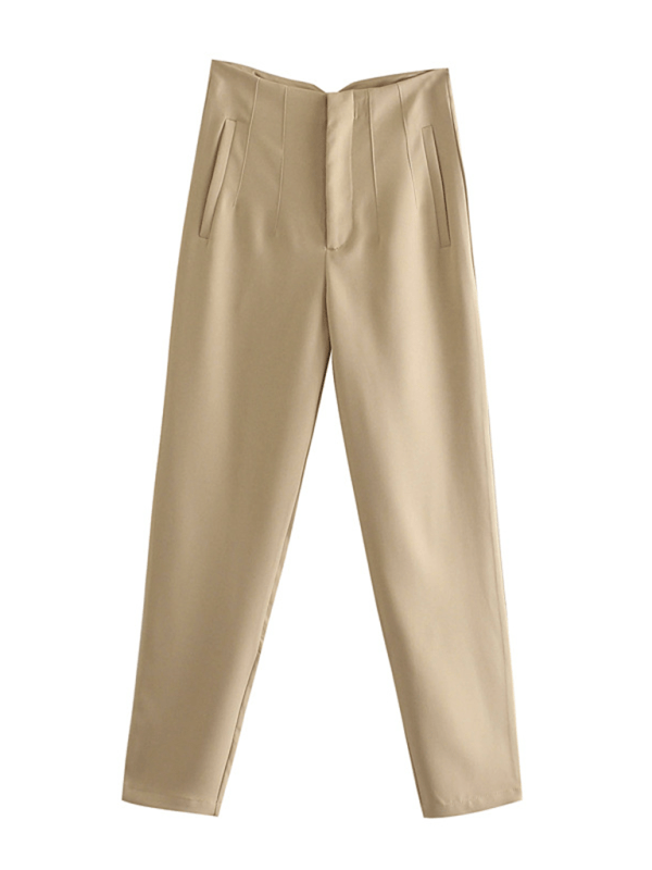 Women's Solid Color High Waist Trousers Slim Casual Pants - Bottoms
