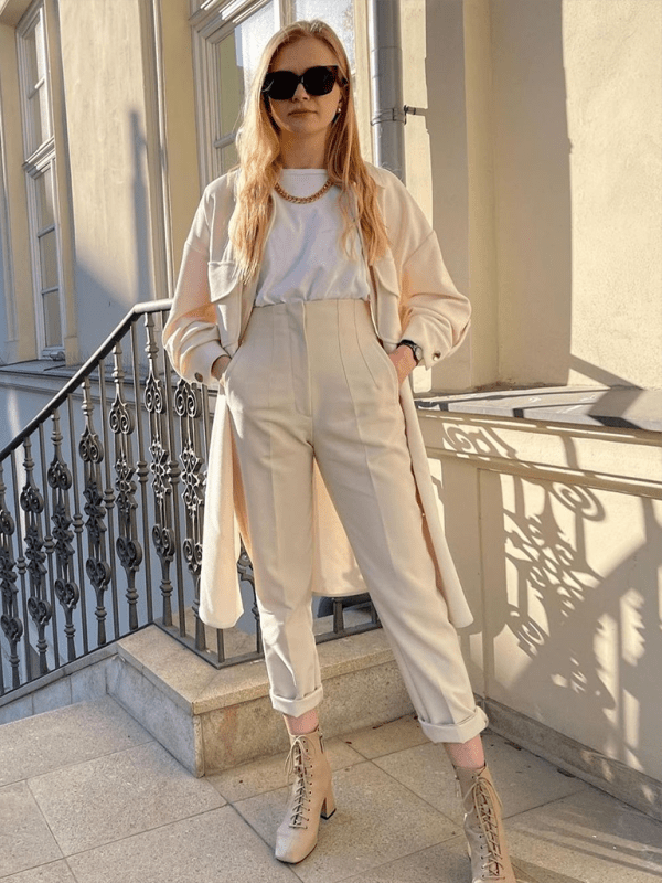 Women's Solid Color High Waist Trousers Slim Casual Pants - Bottoms