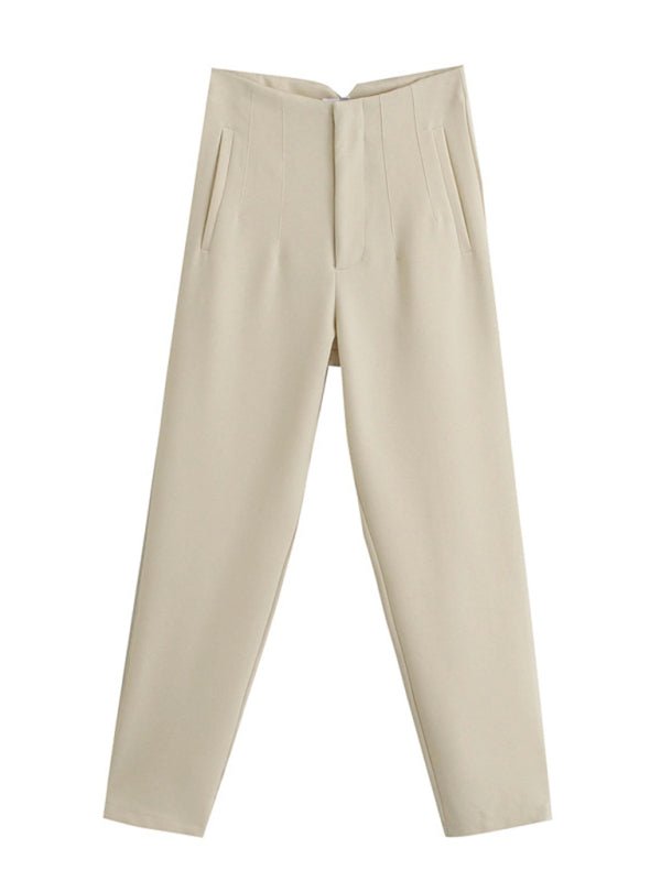 Women's Solid Color High Waist Trousers Slim Casual Pants - Bottoms