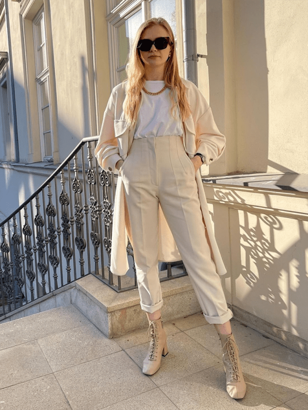 Women's Solid Color High Waist Trousers Slim Casual Pants - Bottoms