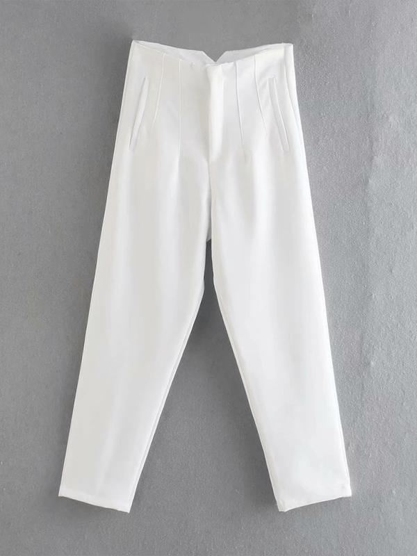 Women's Solid Color High Waist Trousers Slim Casual Pants - Bottoms
