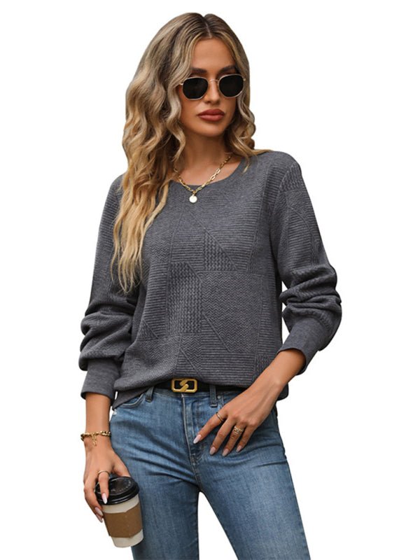 Women's Solid Color Long Sleeve Textured Sweatshirt - Outerwear