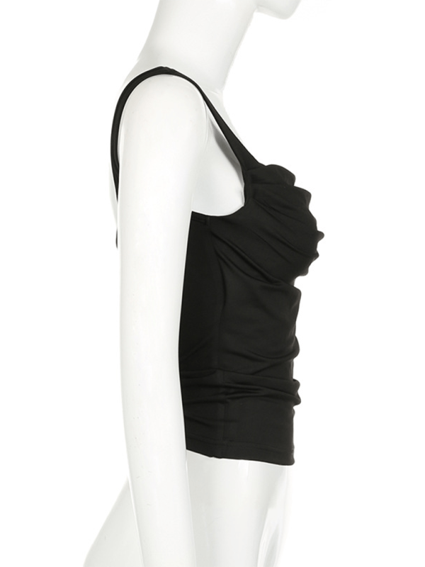 Women's Solid Color Pleated Design Square Neck Versatile Simple Camisole - Top