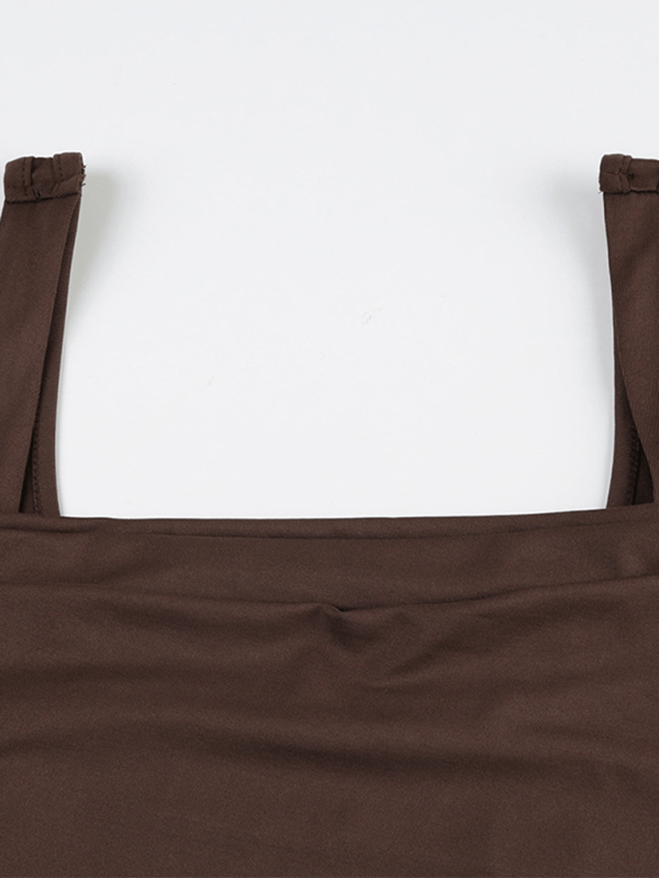 Women's Solid Color Pleated Design Square Neck Versatile Simple Camisole - Top