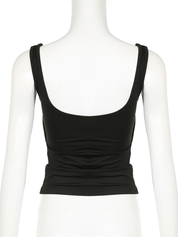 Women's Solid Color Pleated Design Square Neck Versatile Simple Camisole - Top