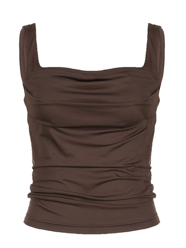 Women's Solid Color Pleated Design Square Neck Versatile Simple Camisole - Top