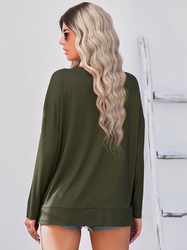 Women's solid color Pullover thin knit V - neck knit top - Top