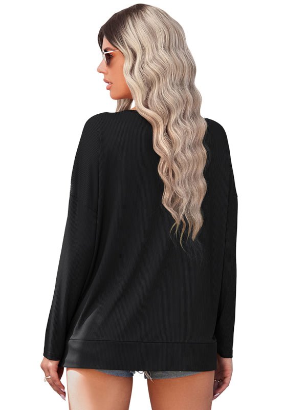 Women's solid color Pullover thin knit V - neck knit top - Top