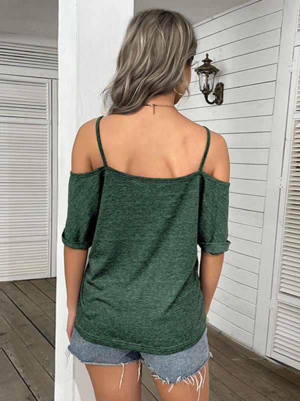 Women's solid color strapless one - shoulder t-shirt for women - Top