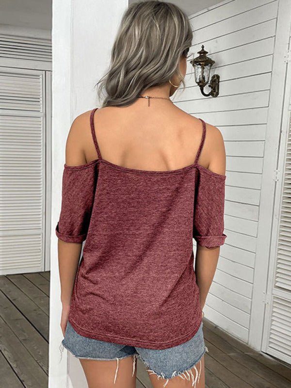 Women's solid color strapless one - shoulder t-shirt for women - Top