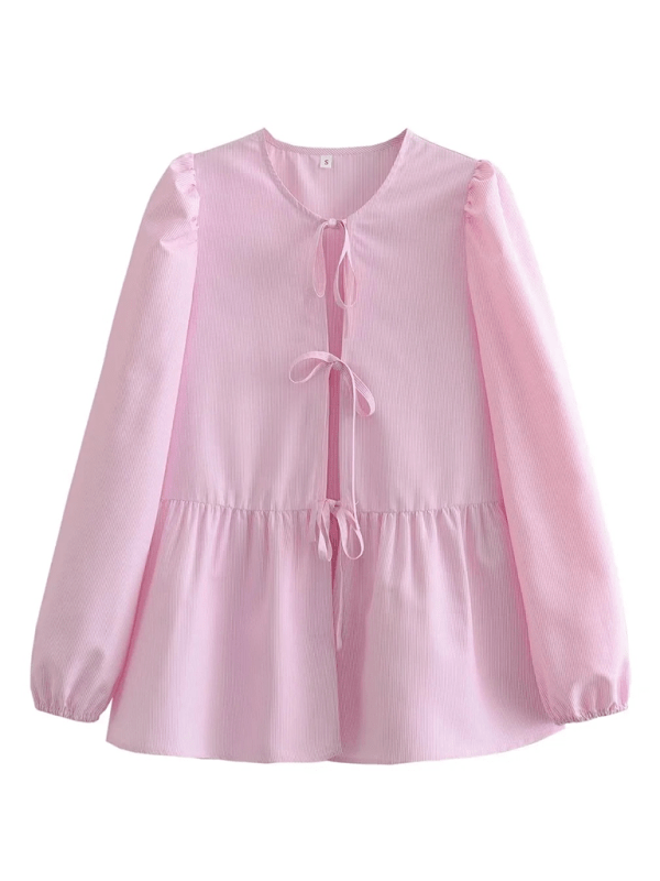 Women's Street Fashion Bow Long Sleeve Shirt - Top
