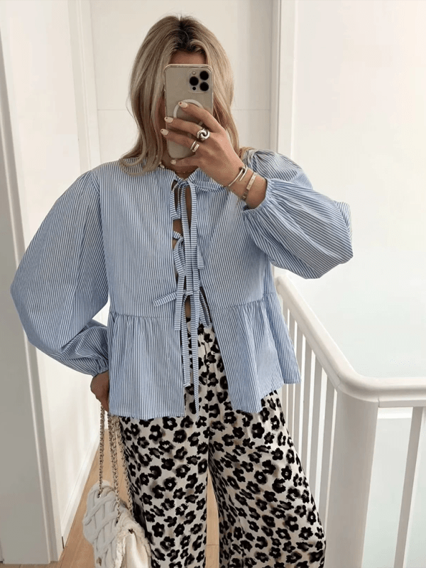 Women's Street Fashion Bow Long Sleeve Shirt - Top
