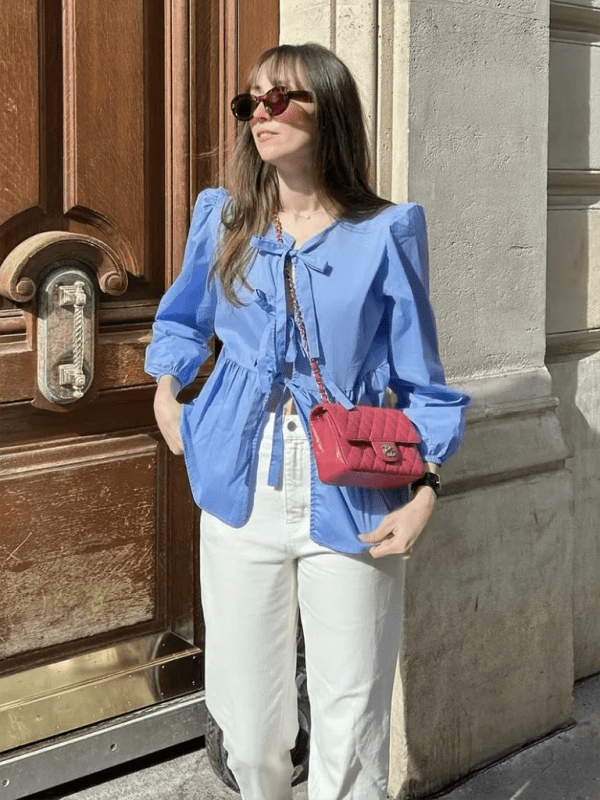 Women's Street Fashion Bow Long Sleeve Shirt - Top