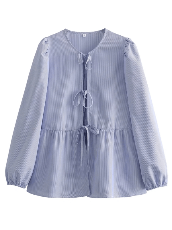 Women's Street Fashion Bow Long Sleeve Shirt - Top