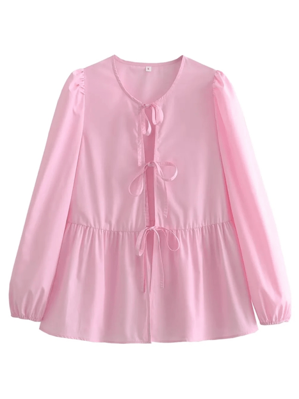 Women's Street Fashion Bow Long Sleeve Shirt - Top