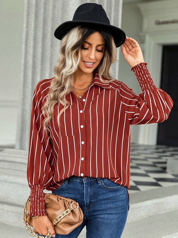Women's striped fashion casual loose shirt - Top