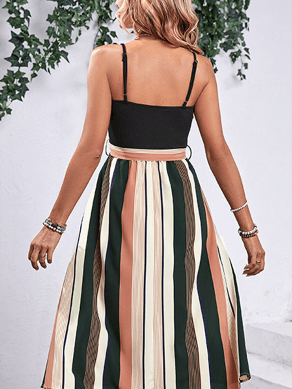 Women's striped patchwork suspender dress - Party Dress