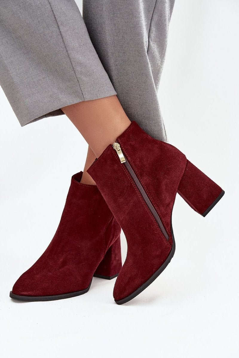 Women's Suede Ankle Boots with Block Heel - 