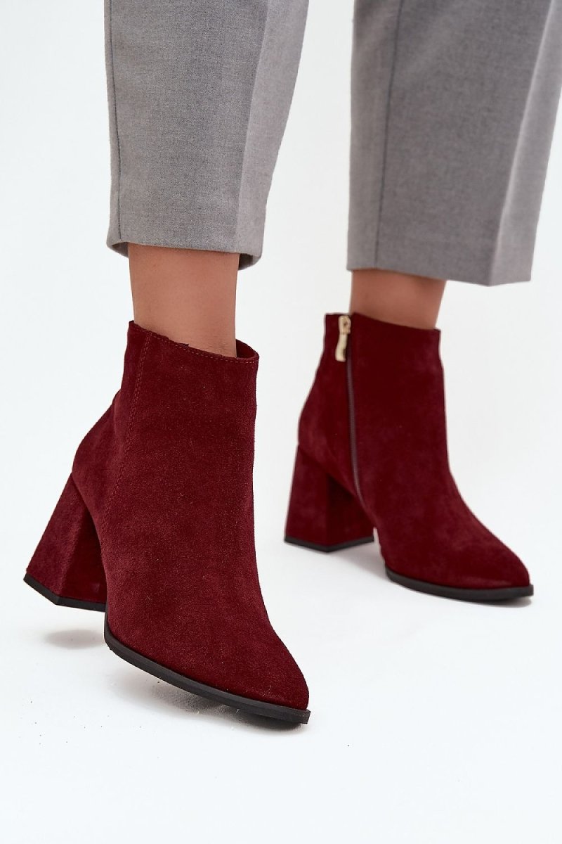 Women's Suede Ankle Boots with Block Heel - 