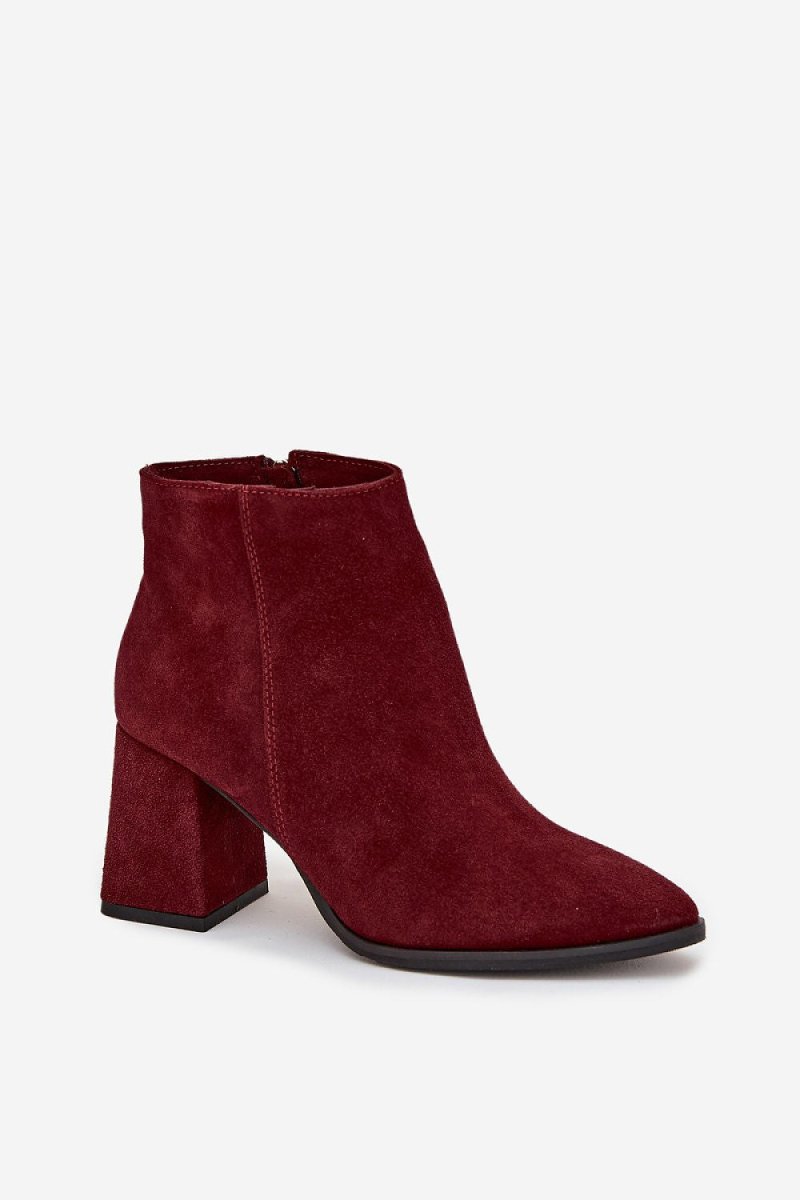 Women's Suede Ankle Boots with Block Heel - 