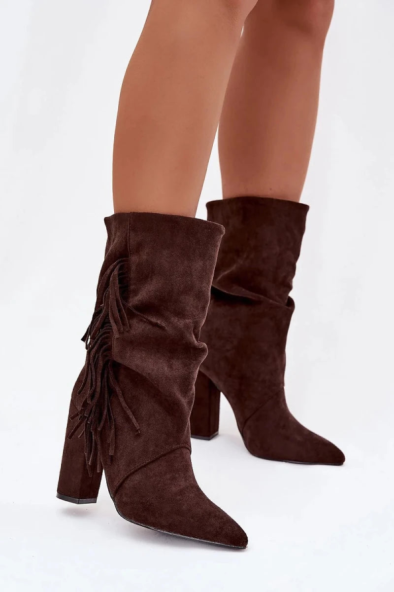 Women's Suede Ankle Boots with Fringe - Ankle boots