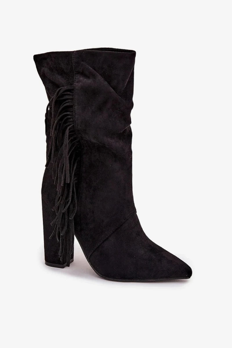 Women's Suede Ankle Boots with Fringe - Ankle boots