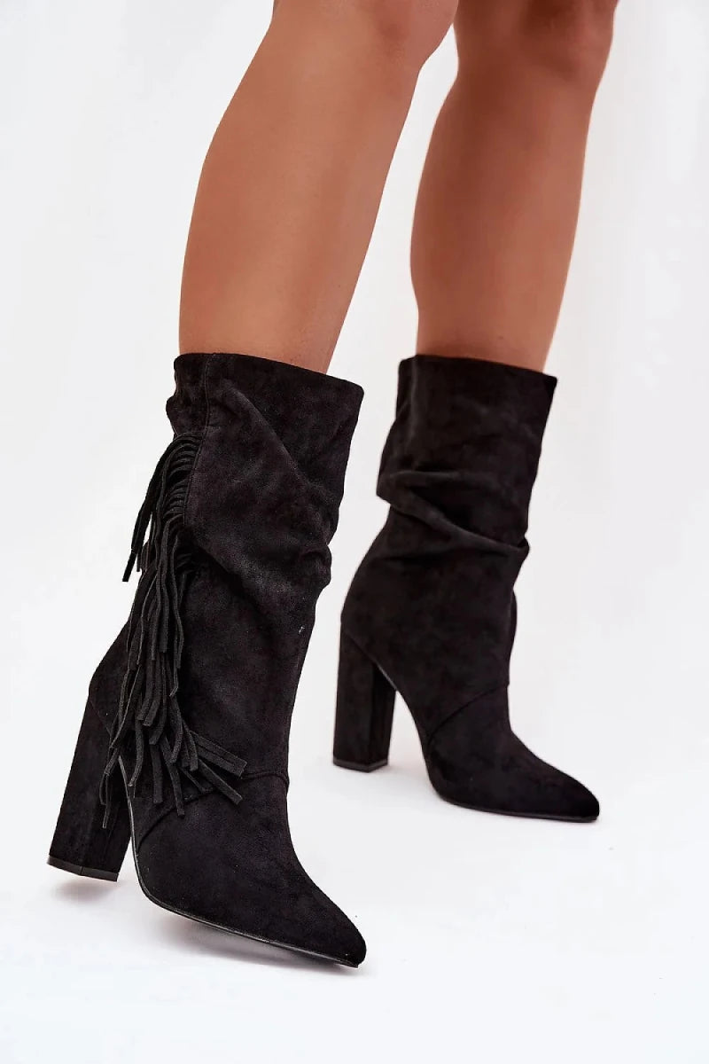 Women's Suede Ankle Boots with Fringe - Ankle boots