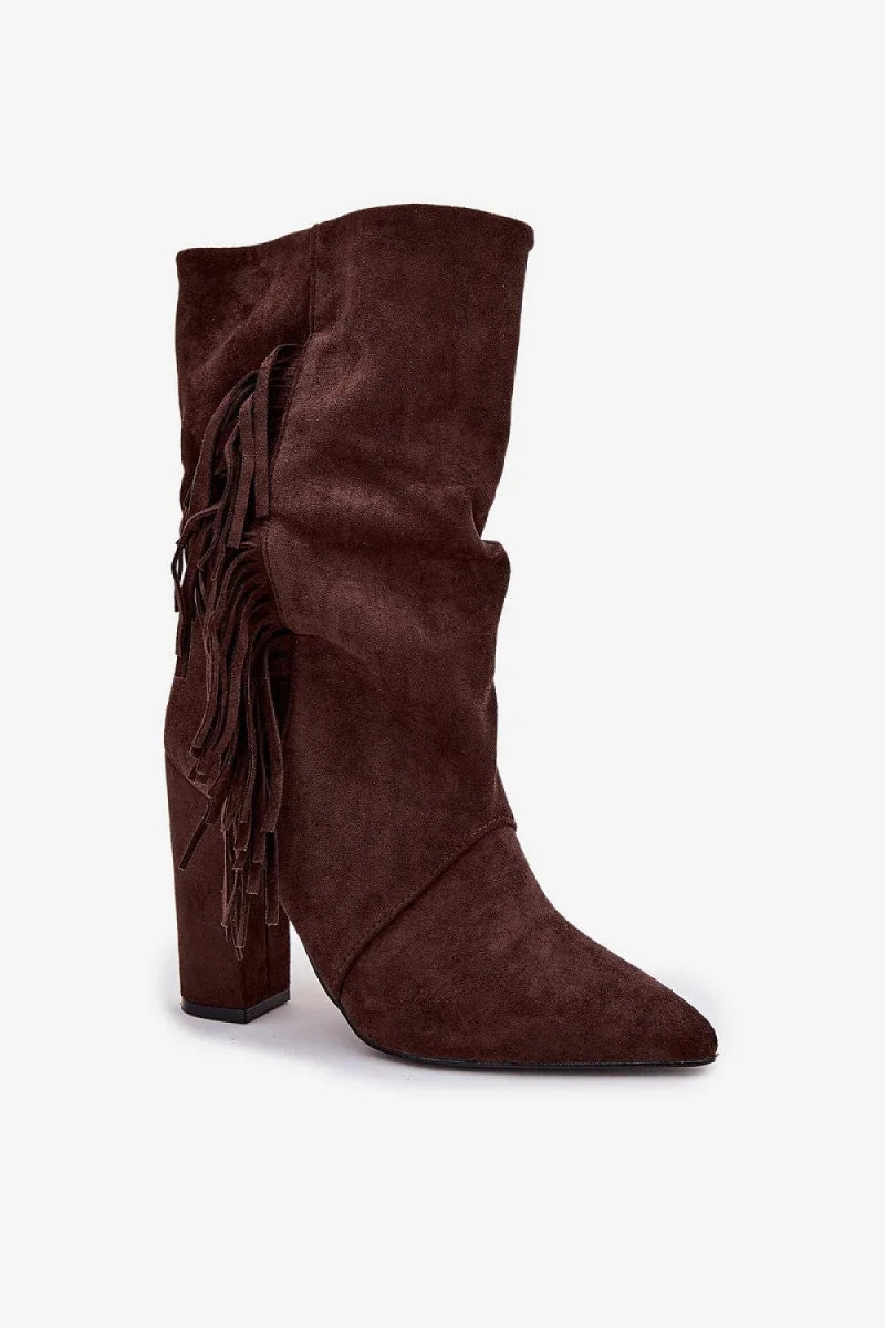 Women's Suede Ankle Boots with Fringe - Ankle boots