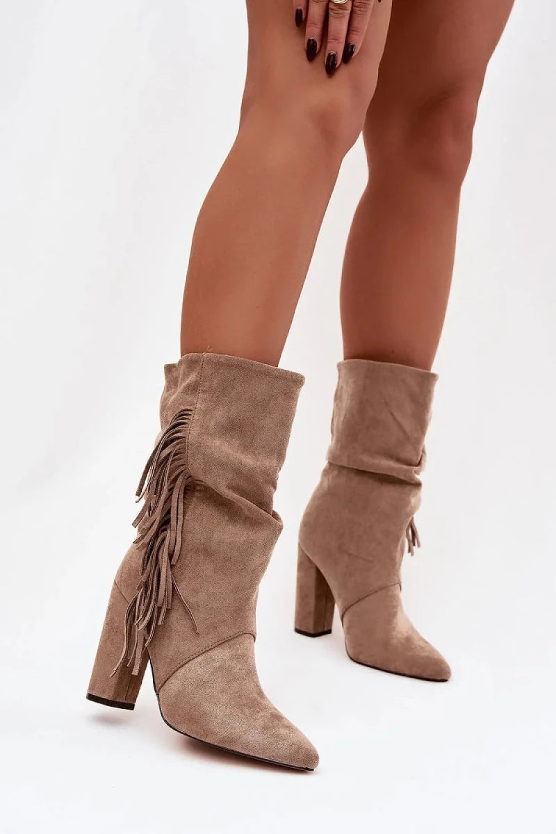 Women's Suede Ankle Boots with Fringe - Ankle boots