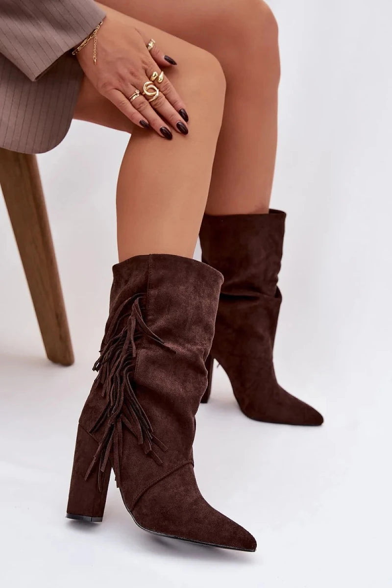 Women's Suede Ankle Boots with Fringe - Ankle boots