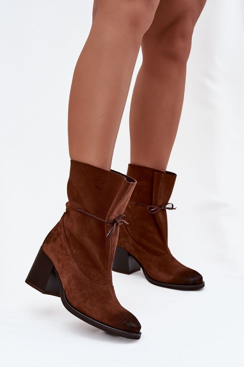 Women's Suede Ankle Boots with Heel - 