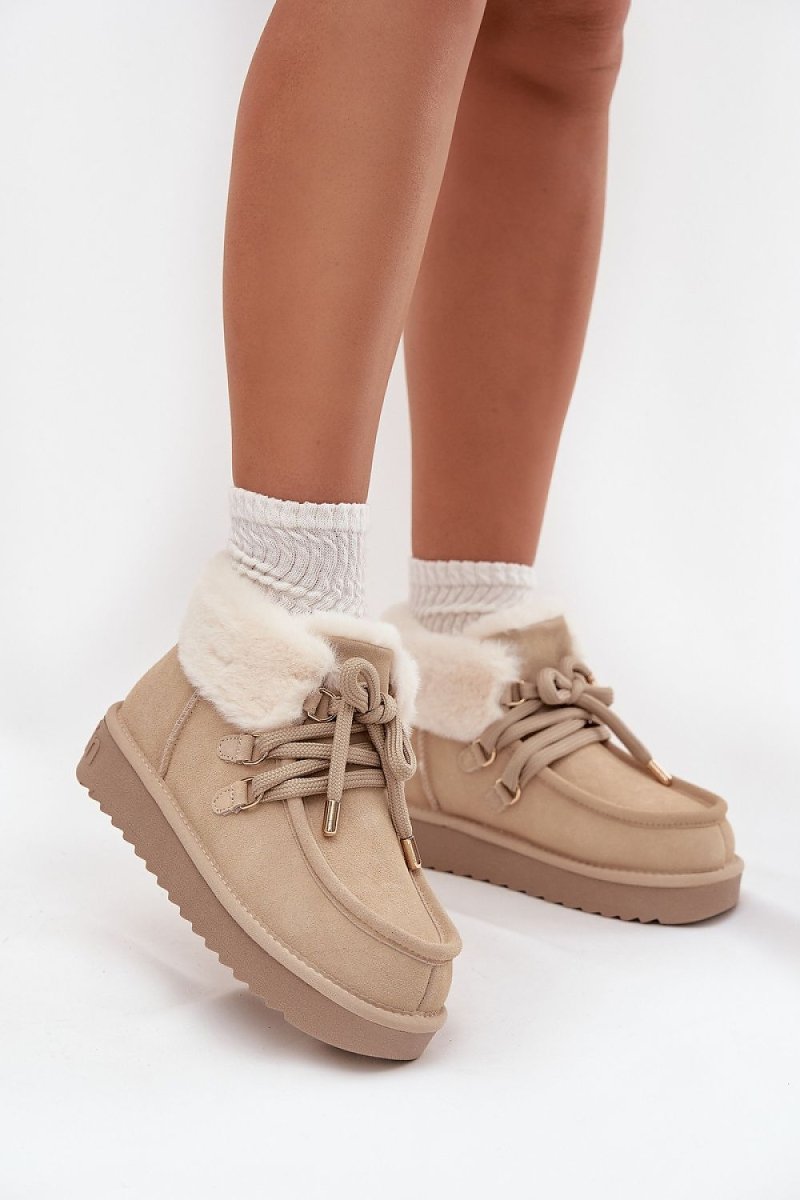 Women's Suede Snow Boots with Fur Lining - 