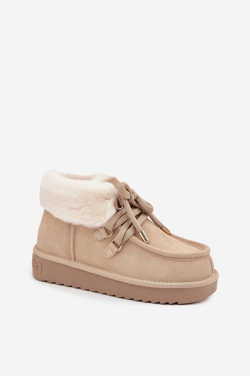 Women's Suede Snow Boots with Fur Lining - 