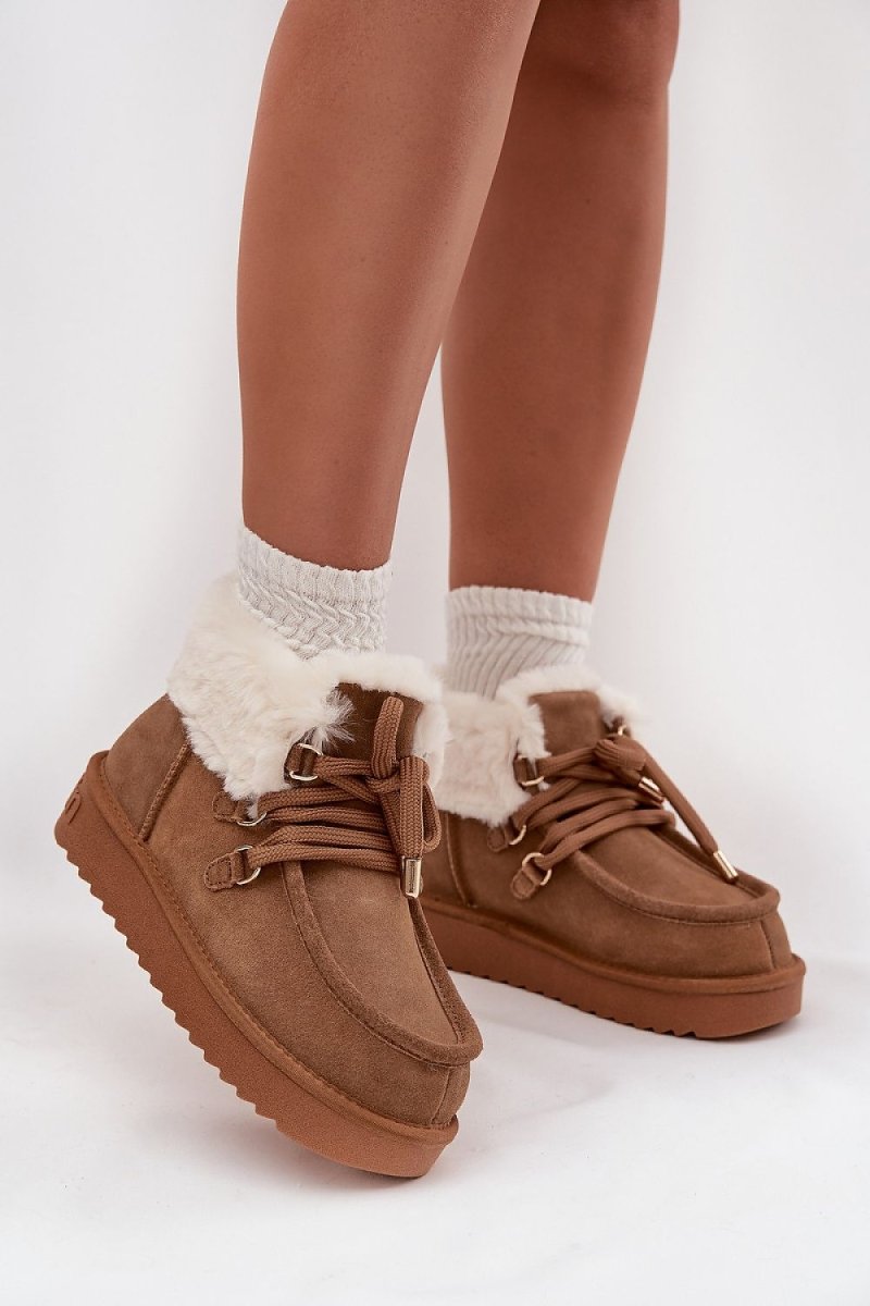 Women's Suede Snow Boots with Fur Lining - 