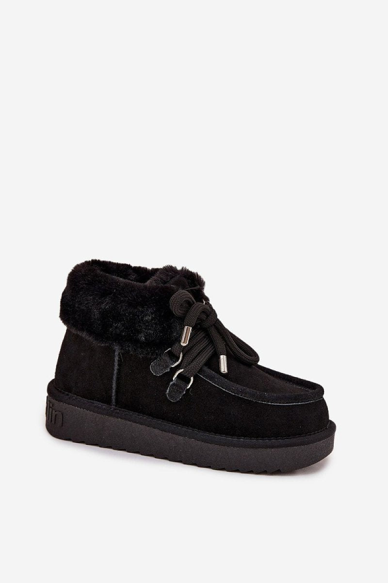 Women's Suede Snow Boots with Fur Lining - 