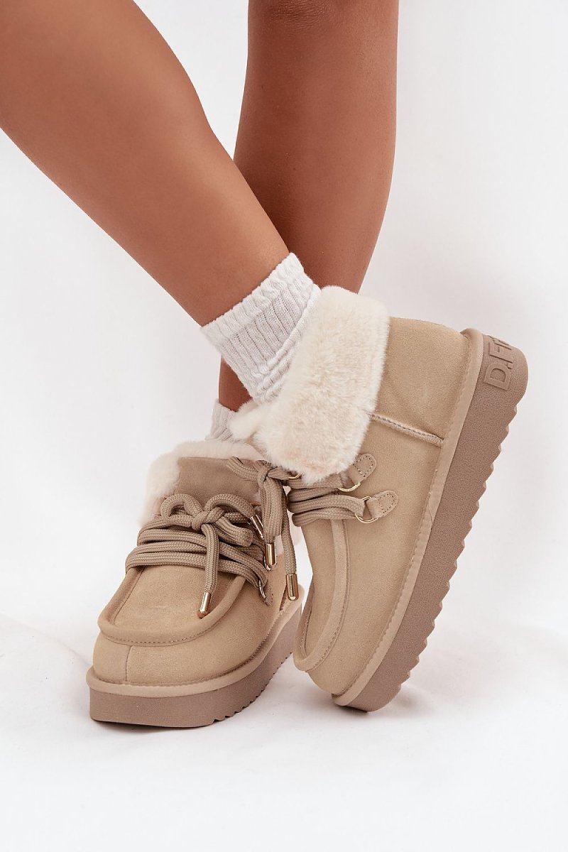 Women's Suede Snow Boots with Fur Lining - 
