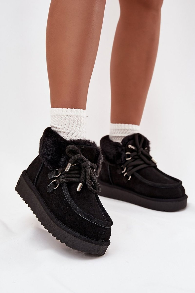 Women's Suede Snow Boots with Fur Lining - 