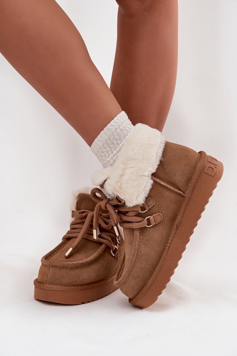 Women's Suede Snow Boots with Fur Lining - 