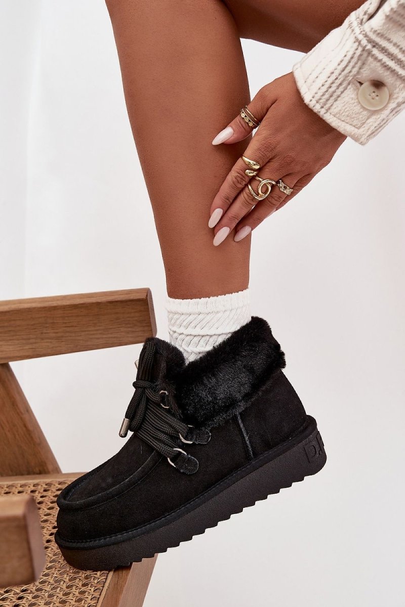 Women's Suede Snow Boots with Fur Lining - 