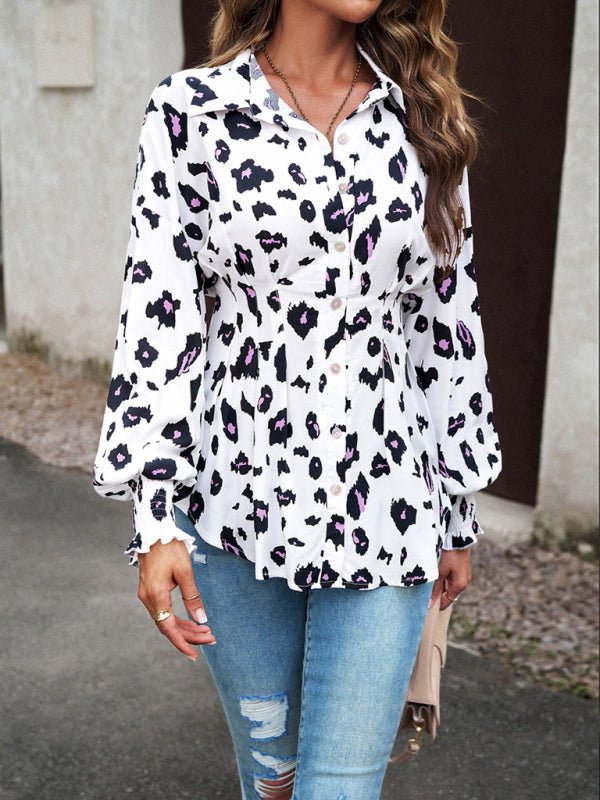 Women's Temperament Commuter Printed Long Sleeve Shirt - Top