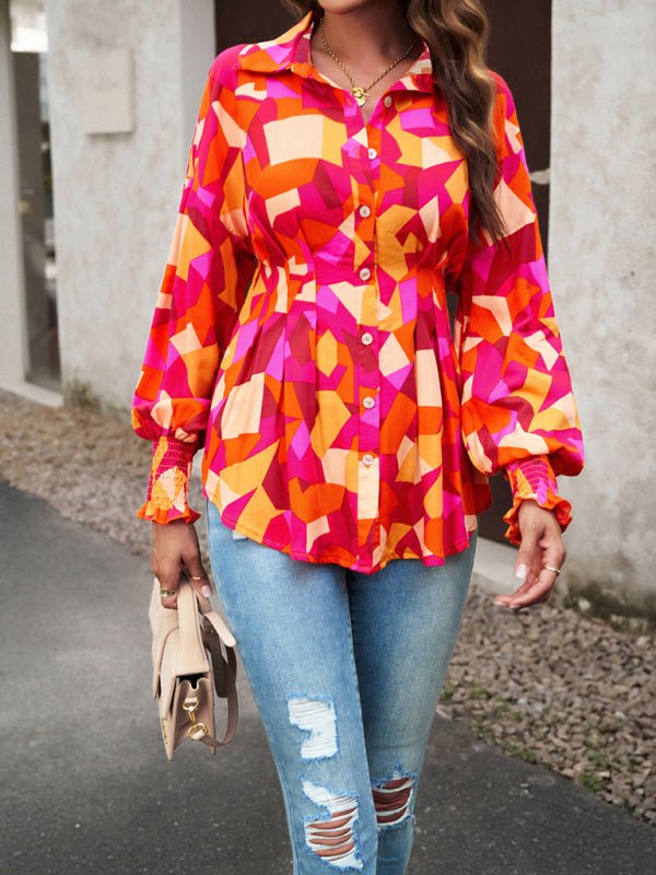 Women's Temperament Commuter Printed Long Sleeve Shirt - Top