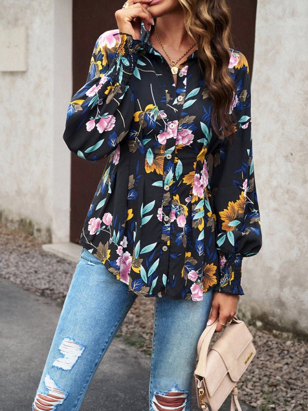 Women's Temperament Commuter Printed Long Sleeve Shirt - Top