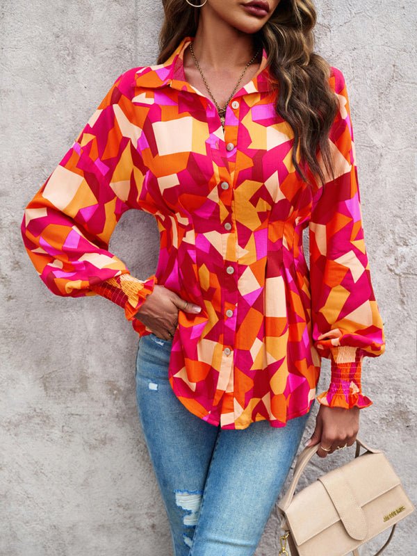 Women's Temperament Commuter Printed Long Sleeve Shirt - Top