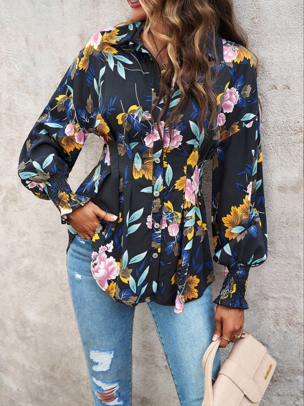 Women's Temperament Commuter Printed Long Sleeve Shirt - Top